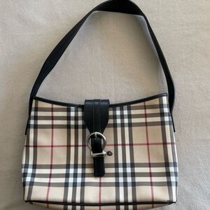 Burberry Beige and Black Plaid Shoulder Bag